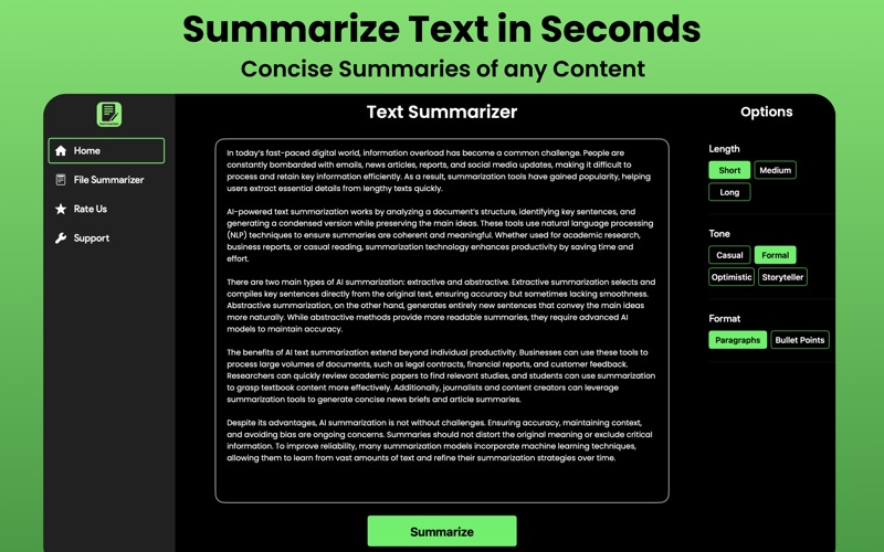 Text Summary: AI Summarizer iPhone screenshot 1 - Productivity app