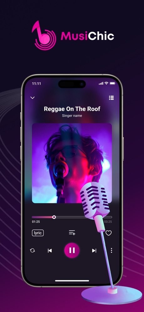MusiChic-Offline Music Player App Store screenshot 3, no headline. Purple.