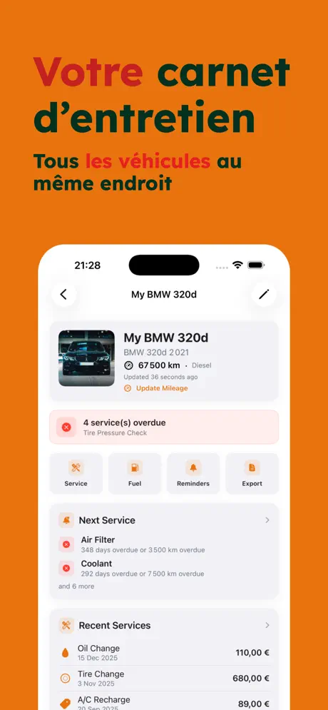 AutoLog — Carnet d'Entretien — capture d'écran iPhone 1