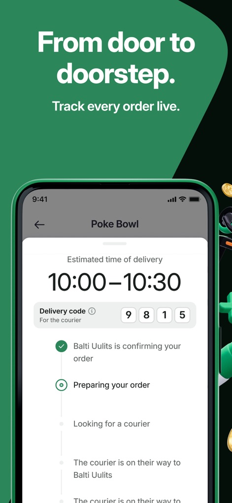 Bolt Food - Die App ermöglicht Nutzern die detaillierte Verfolgung ihrer Bestellungen mit einer angezeigten "Estimated time of delivery" und dem Status "Preparing your order".