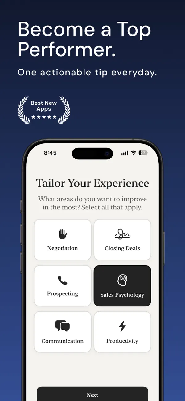 Daily Sales Tips & Motivation iOS app screenshot showing feature 1