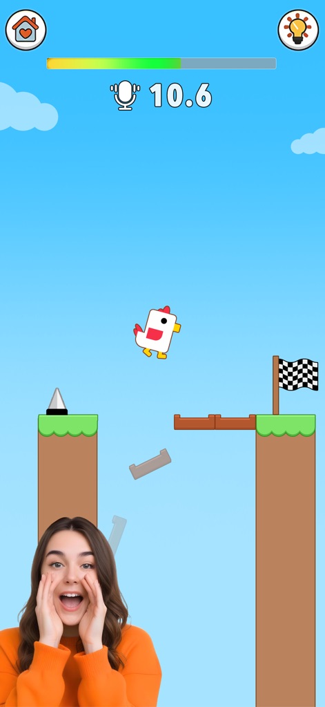 TicTack Challenge: Mini Games - This screenshot highlights the engaging platformer gameplay with a charming character and a clear objective indicated by the checkered flag.