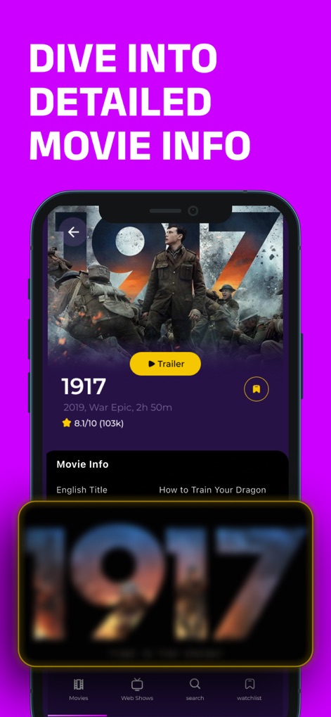 Lok L0k: Watch TV drama, Movie - Users can explore comprehensive movie details, including a convenient 'Trailer' button and essential film information, right from the dedicated movie page.