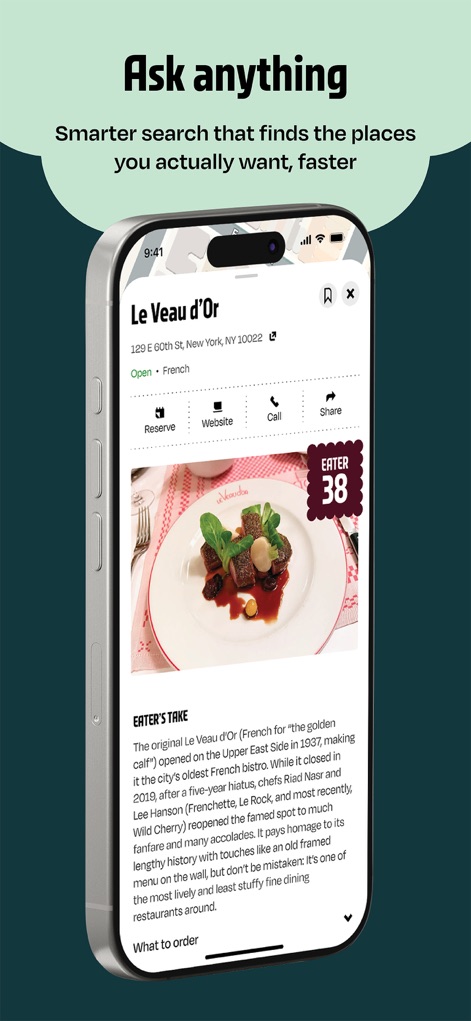 Eater - Explore comprehensive restaurant profiles, featuring Eater's in-depth editorial takes and specific 'What to order' recommendations.