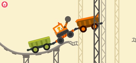 Dinosaur Digger 3: Truck Games - Observe the impressive strength of the tracked vehicle as it pulls two distinct mine carts filled with cargo up a steep, winding track.