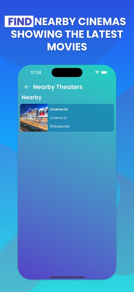 Crackle : Movies and Tv Shows - The app provides a 'Nearby Theaters' feature, pinpointing local cinema listings and displaying their names and geographic locations for convenience.