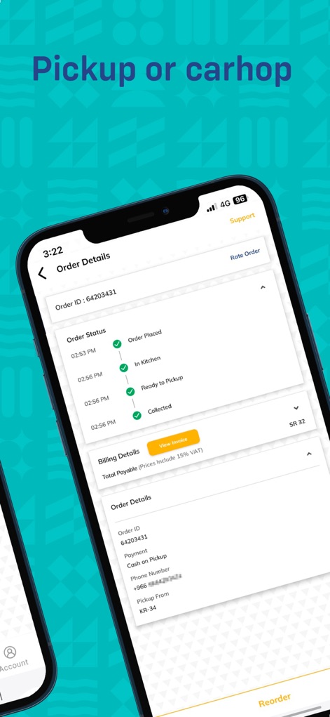 Kudu Restaurant - Saudi Arabia - The app provides comprehensive order details, including real-time status updates from 'Order Placed' to 'Collected', and clearly presents the 'Total Payable' amount for transparency.