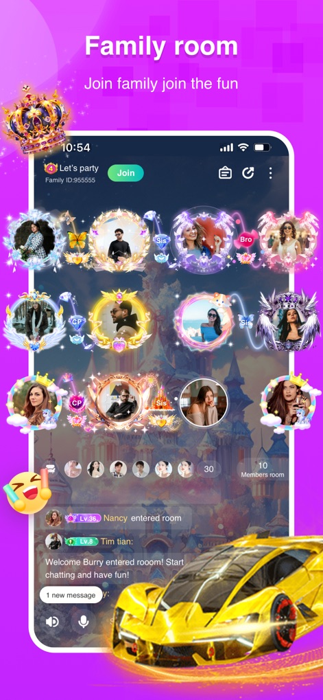 Hifami-Never-ending party&fun - Experience the family-centric grouping for social interaction, complete with unique avatar frames and descriptive labels that foster a sense of belonging.