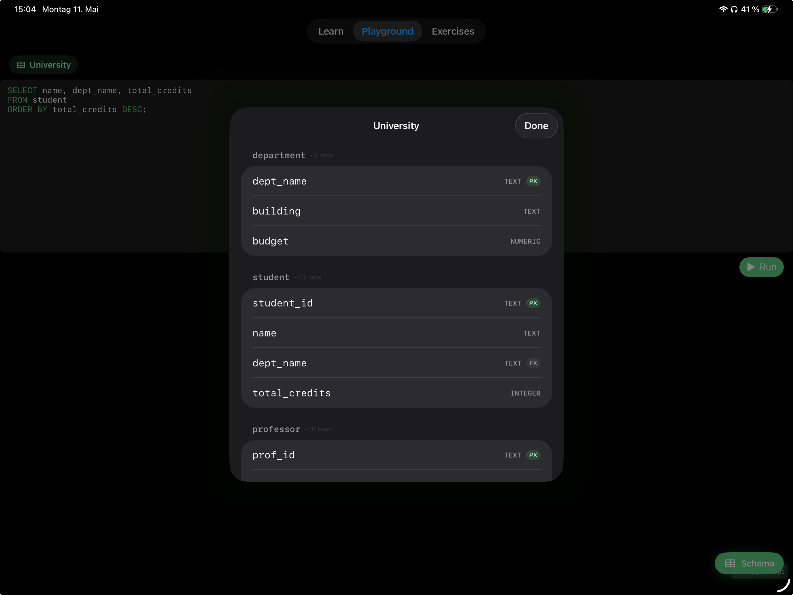SQLearn - Mobile SQL Learning