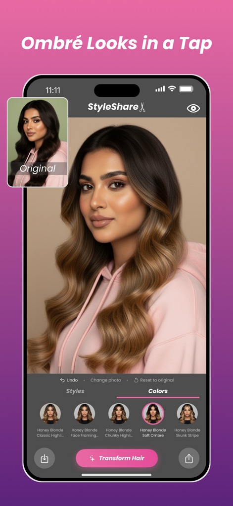 StyleShare: Hair Color Changer - Gli utenti possono applicare effetti "ombré delicati e naturali" sui propri capelli, visualizzando la trasformazione dalla loro "immagine originale" con un semplice tocco.