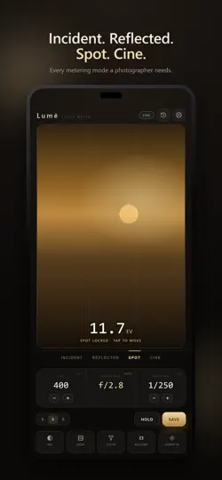 Captura de pantalla de Lumē Light Meter en iPhone 2