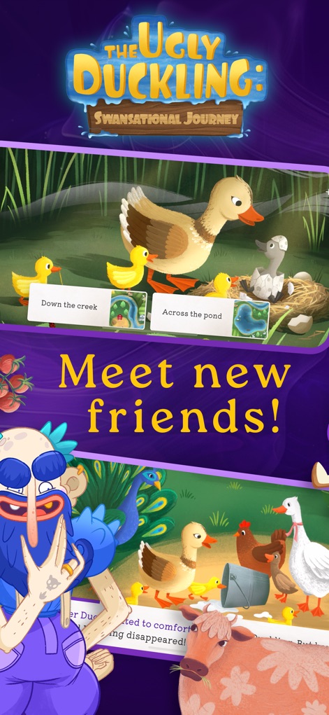 Boook: Interactive Kids Books - Delve into "The Ugly Duckling: Swansational Journey," where interactive choices like "Down the creek" or "Across the pond" guide the story's progression.