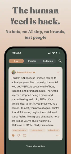 PRSN - The No Bots Social Feed screenshot 1