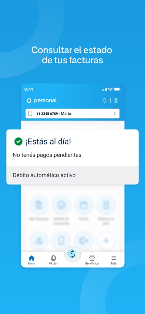 Mi Personal - Users can quickly verify their account status with the prominent '¡Estás al día!' banner and confirm active 'Débito automático' for hassle-free payments.