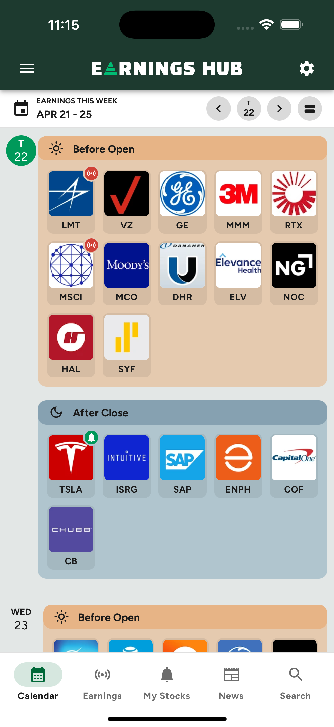 Earnings Hub and Calendar