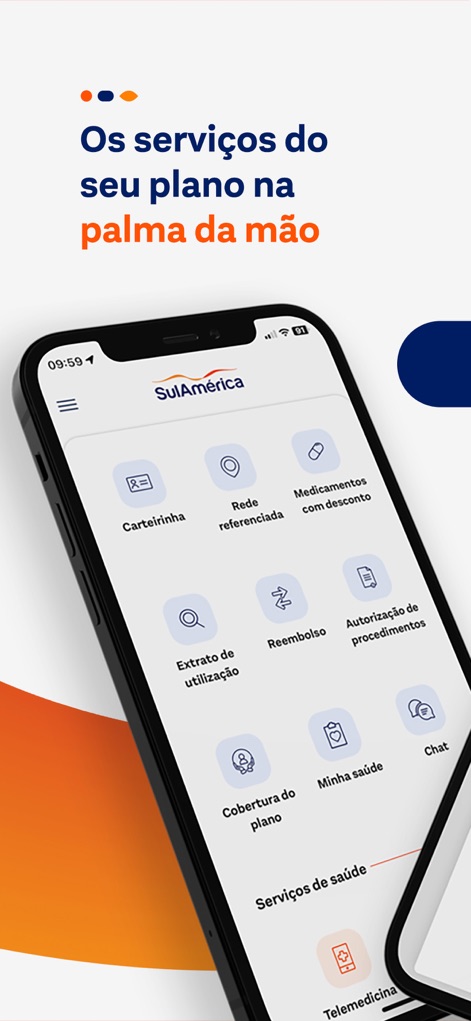 SulAmérica Saúde - La aplicación centraliza servicios clave, ofreciendo acceso rápido a la "Carteirinha digital" y a la "Rede referenciada".