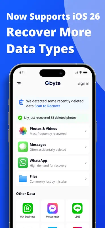 Gbyte Recovery: Photos & SMS screenshot 1 of 3