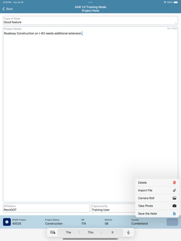 PennDOT - ConstructionAAR iPad screenshot