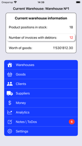 Warehouse accounting screenshot