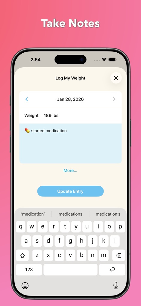Happy Scale - The app enables users to easily log their weight and include contextual notes, offering a comprehensive record of their journey.