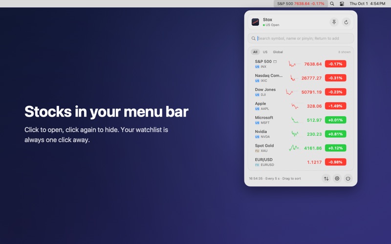 Stox – Menu Bar Stocks screenshot 1