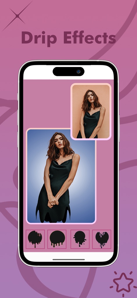 Pixel Lab Photo Editor - Esta função introduz efeitos de gotejamento artísticos em fotografias, permitindo aos usuários aplicar designs exclusivos que simulam tinta escorrendo ou recorte estilizado.