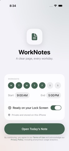 WorkNotes: Daily Notepad iPhone screenshot