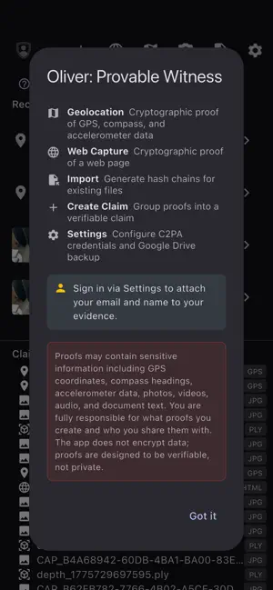 Oliver: Provable Witness screenshot 2