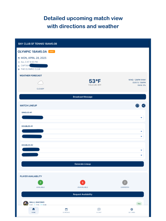 Tennis League AI Captain