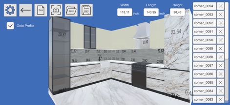 Kitchen Editor 3D: Design App - Users can manage individual kitchen components with a detailed item list and precise dimension inputs for custom designs.