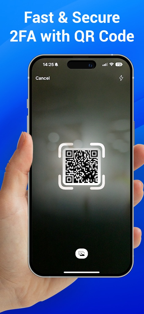 Authenticator App | 2FA Auth - 사용자는 QR 코드 스캔 화면을 활용하여 새로운 2단계 인증 계정을 빠르게 추가할 수 있으며, 간편한 계정 추가 인터페이스는 보안 설정을 더욱 직관적으로 만듭니다.