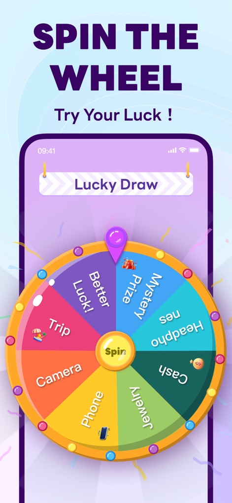 Spin Wheel - Random Pick - See how the app facilitates exciting "Lucky Draw" events with customizable prize options and a clear 'Spin' action button.