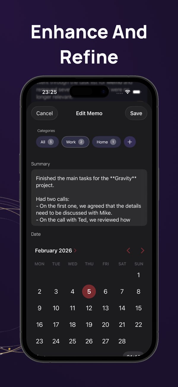 Voice Memory screenshot with recap list