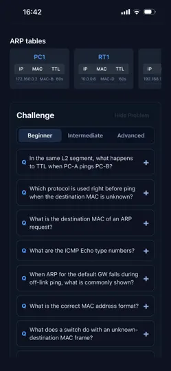 Скриншот Visual TCPIP Trainer на iPhone 3