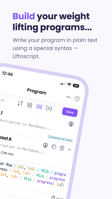 Liftosaur: Scriptable Workouts iPhone screenshot 2 - Health & Fitness app