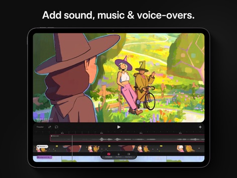 Procreate Dreams - このアプリでは、複雑なアニメーションプロジェクトに複数のオーディオトラックを追加して編集でき、ボイスオーバーや音楽をシームレスに統合して物語に深みを与えられます。