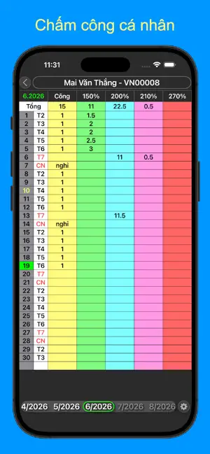 Bảng chấm công (Pro) iPhone screenshot 1