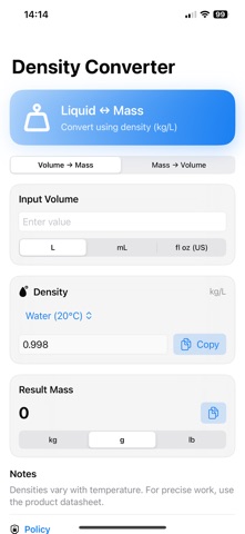 Density Converter screenshot