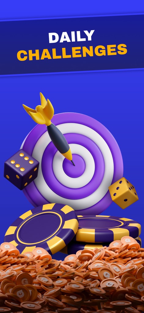 RealPrize Casino - Participate in 'Daily Challenges' as illustrated by the target dartboard and dice, offering regular opportunities to earn rewards and test skills.