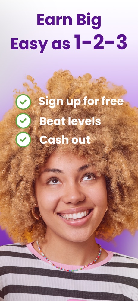 KashKick: Get paid to have fun App Store screenshot 3, headline “Earn Big Easy as 1-2-3”. Playful tone.