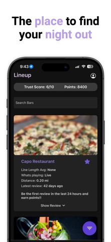 Lineup Live Bar Status iPhone screenshot