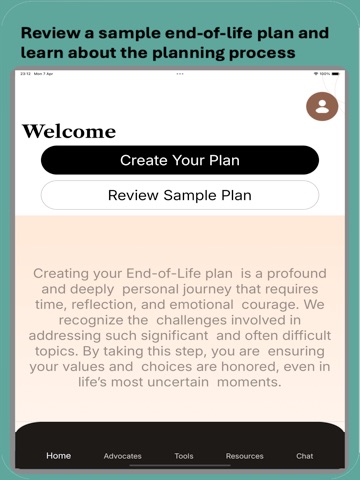 End of Life Plan iPad screenshot
