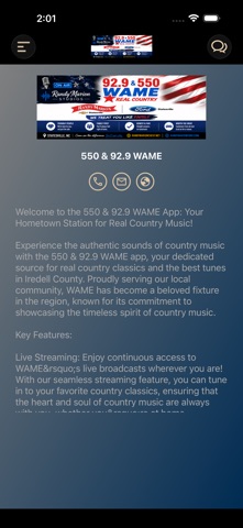 92.9 WAME Radio screenshot