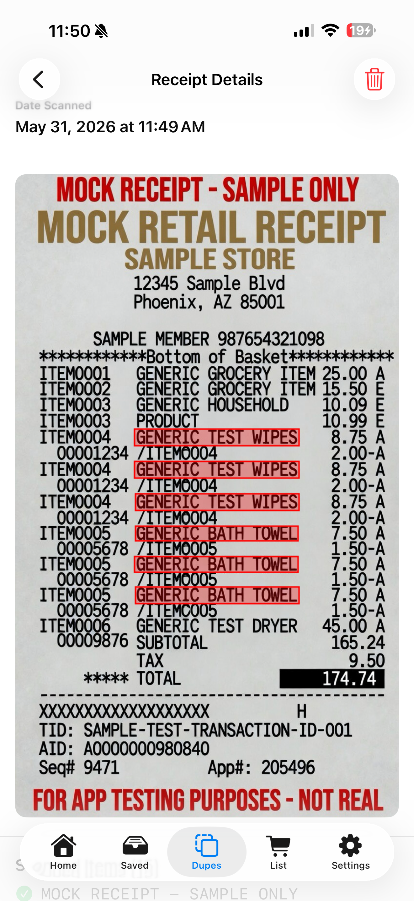 DupeDetective Receipt Scanner screenshot 2