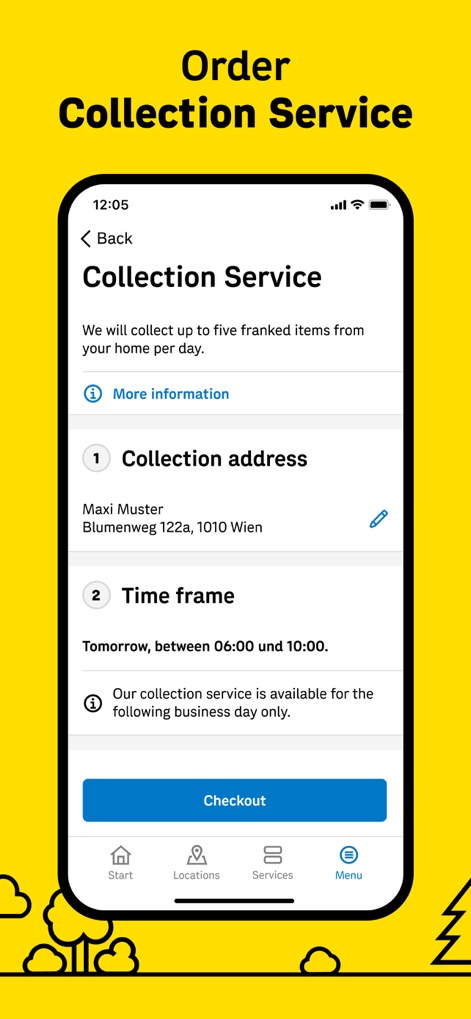 Post - Parcel Tracking App - This tool simplifies parcel returns with a dedicated "Collection Service" screen, enabling users to specify a "Collection address" and preferred "Time frame."