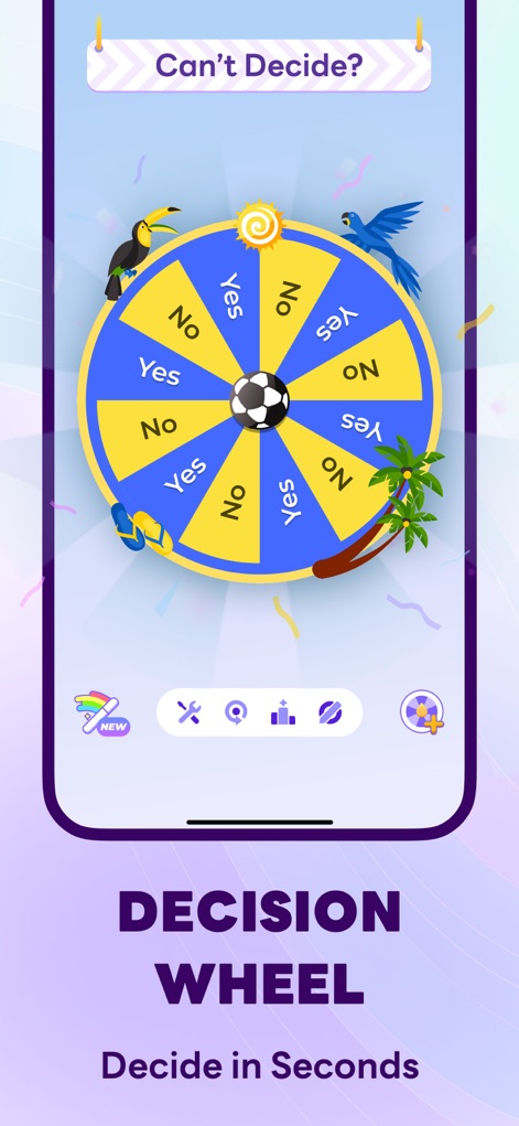 Spin Wheel - Random Pick - This tool aids quick choices with a straightforward "Yes or No" wheel and engaging tropical-themed visual elements.