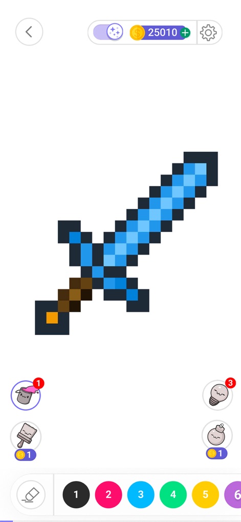 Color by Number：Coloring Games - This tool allows for the creation of intricate pixel designs like this blue sword, supported by an intuitive number-to-color mapping system.