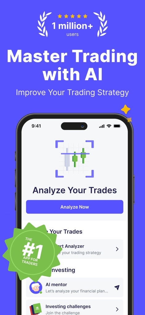 Finelo: Master Trading - Discover how the app's AI Chart Analyzer provides smarter, faster insights and features a prominent 'Analyze Now' call to action.