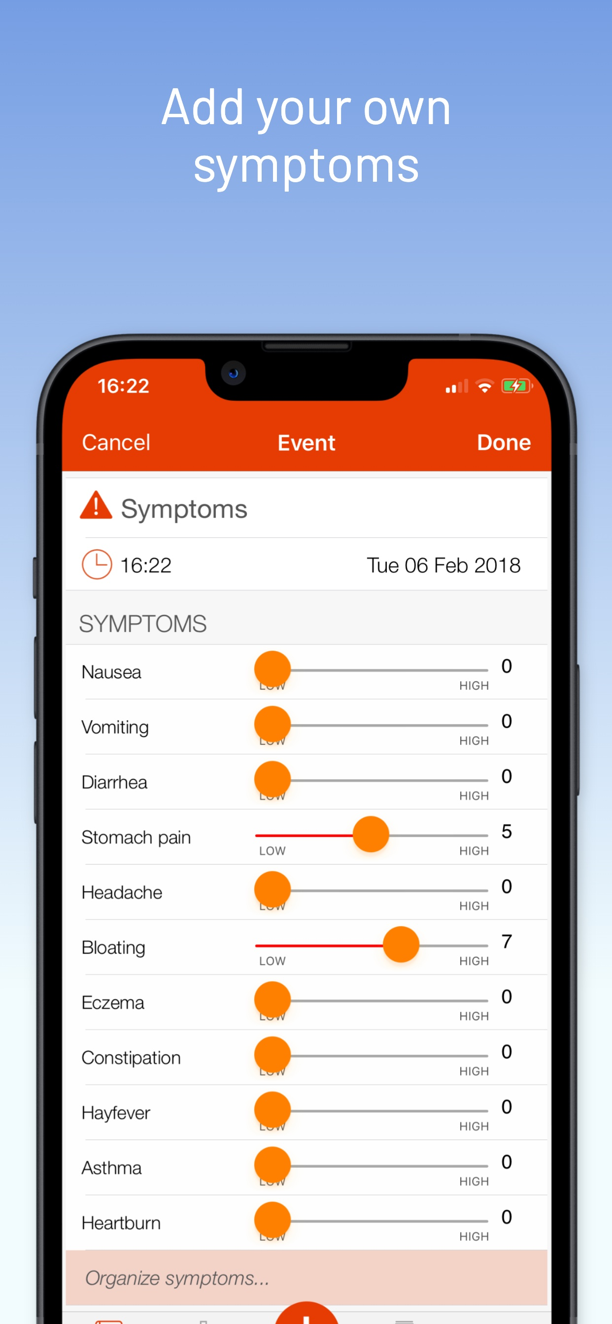 mySymptoms Food Diary