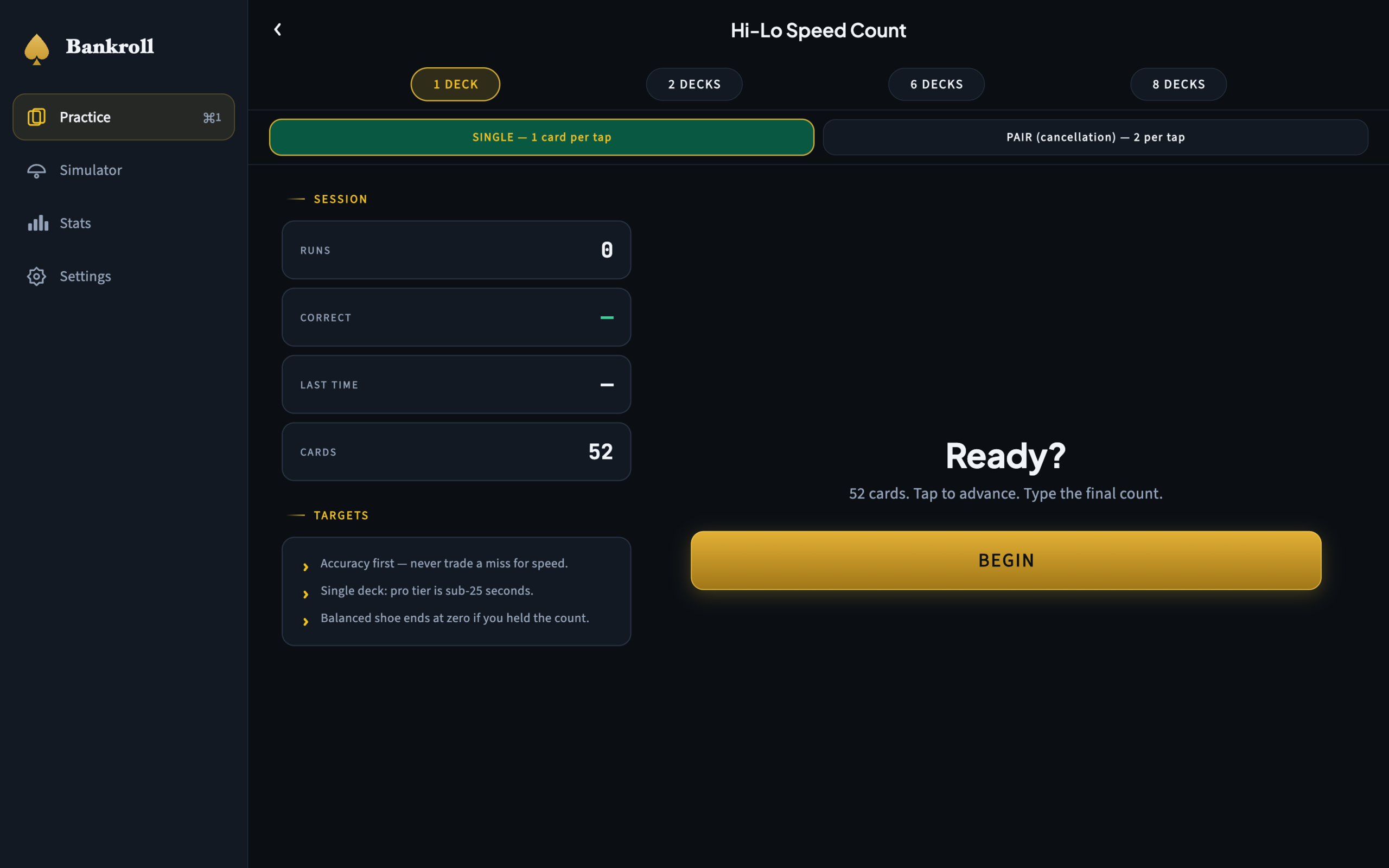 Bankroll: Blackjack Practice